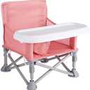 Furmubei Portable Baby Booster Seat with Tray, Toddler Booster seat for Dining, Camping, Travel, Baby Beach Chair 6 Months to 3 Years Old Indoor Outdoor Use Pink
