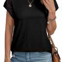 SHEWIN Summer Tops for Women 2025 Crewneck Womens Fahion Short Sleeve T Shirts Trendy Work Shirt Blouses Cap Sleeve Cute Top White, L