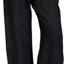 ebossy Women's Cotton Linen Pants Elastic High Waist Drawstring Wide Leg Lounge Palazzo Yoga Trousers (X-Large, Black)