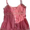 SOLY HUX Women's Lace Cami Tops Button Down V Neck Spaghetti Strap Going Out Summer Tops Plain Watermelon Pink Small