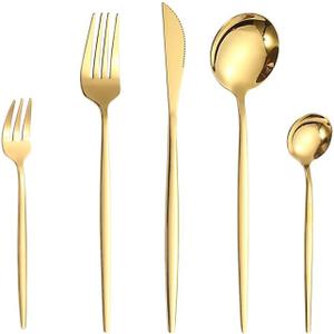 Silverware Set, 40 Pieces Stainless Steel Tableware, Retro Portuguese Five-piece Cutlery, Forks And Spoons, Home Flatware Set(Color:Gold,Size:8Set-40Pcs)