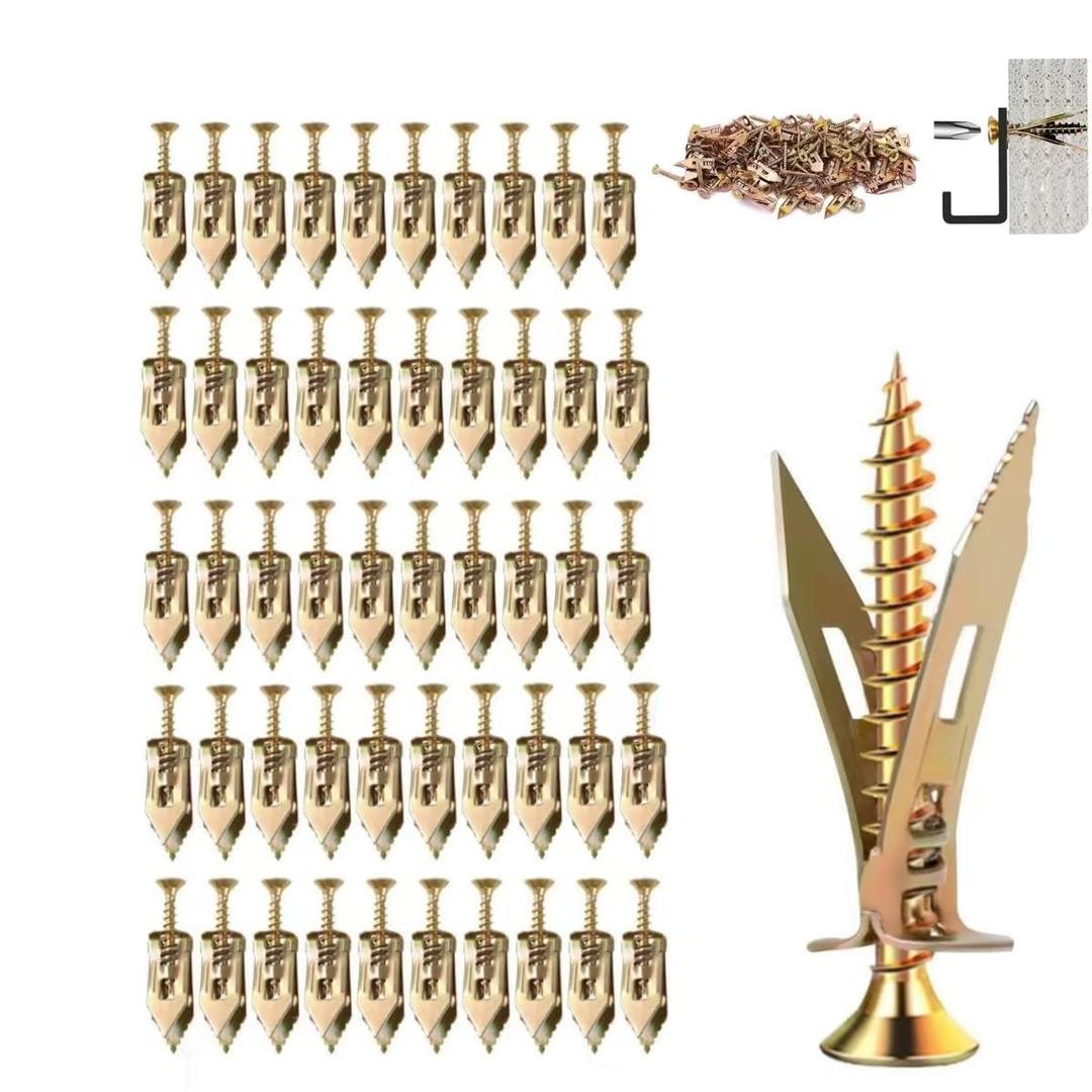 50 Pack Metal Drywall Anchors and Screws Kit Self-Drilling Wall Anchors for Drywall Heavy Duty Metal Expansion Bolts No Pre-Drill Installation Holds up to 50 lbs