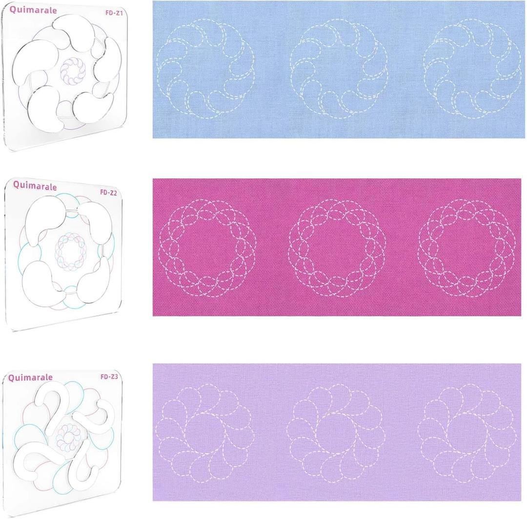 Feather Design Free Motion Quilting Templates Series Includes Instruction Quilting Templates for Machine Quilting Creative Quilting Design Supplies for Domestic Sewing Machine (FD-Z)