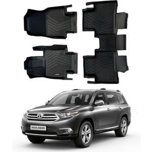 Compatible with Toyota Highlander 2020-2024 2025 (7 Seats)  Heavy Duty 3-Row All-Weather Protection, Waterproof TPE Car Floor Mats Full Set