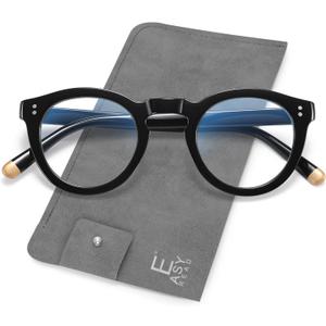 EASY READ Retro Round Blue Light Blocking Reading Glasses for Women,Anti UV Readers for Women with Spring Hinge (Black)