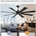 ZMISHIBO 62 Inch Ceiling Fan No Light with Remote Control, 8 Blades Quiet DC Reversible Motor, 6-Speed, Timer, Black Finish, Indoor Outdoor Ceiling Fans for Patios, Living Room, Garage