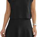 Wenrine Womens Summer 2 Piece Skirt Sets Casual V Neck Crop Tops A Line Mini Skirts Sleeveless Knit Sweater Matching Set (Black, S)