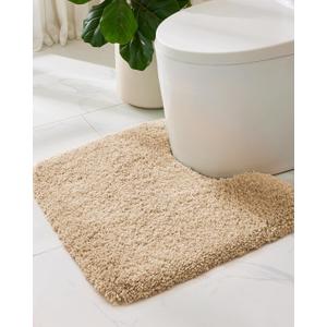ILANGO Beige Toilet Rugs U Shaped 22"  24" Non Slip & Super Absorbent Extra Thick Soft, Washable Bath Mats for Bathroom Floor, Plush Shaggy Contour Bath Rugs for Toilet,Dry Quick