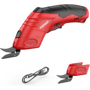 NANWEI Electric Scissors Cordless, Type-C Rechargeable Cardboard Cutter with 2 Blades,4.2V Hightorque Motor,for Thin Cardboard Fabric Carpet Leather (Red)