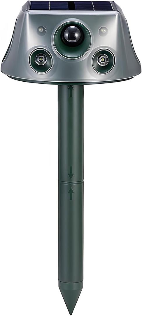 Ultrasonic Solar Animal Repeller for Yard, 6 Modes Outdoor Animal Repellent with PIR Motion Sensor & Flashing Light, Animals Deterrent for Squirrel Bird Deer Cat Skunk Dog for Yard Garden