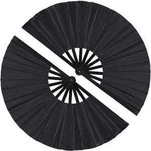 2 x 2 Pack Large Folding Hand Fan, Nylon-Cloth Vintage Retro Fabric Fans, Chinese Kung Fu Tai Chi Hand Fan for Men/Women, Festival, Dance, Gift, Performance, Decorations (Black)