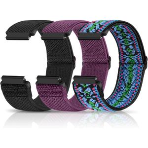 Compatible with 22mm Watch Bands Quick Release Replacement Wristband,Adjustable Stretchy Nylon Solo Loop Straps Fabric Braided Sport Elastic Bands for Men Women (Black+Bohemian Blue+Purple)