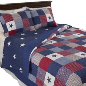 Lavish Home 2-Piece Caroline Patriotic Quilt Set  Microfiber Americana Stars and Plaid Patchwork Blanket Bed Set with Sham  Home Bedding (Twin)