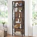 HOMISSUE Tall Bookshelf, 7-Tier Book Shelf, Rustic Wood Metal Bookshelves and Bookcases, Freestanding and Industrial Open Bookcase for Home Office, Living Room and Bedroom, Vintage Brown