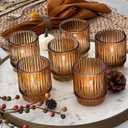 Kate Aspen Vintage Glass Tealight & Amber Votive Candle Holders (Set of 6) Rustic Fluted Candle Holder Set, Boho Home Decor, Wedding Table Centerpieces, Farmhouse Kitchen Table Decor (One Size)