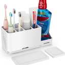 Toothbrush Holder for Bathroom Organizer with Diatom mud Board Detachable 8 Slots Kids Electric Toothbrush Holder and Toothpaste Stand for Countertop Accessories Storage (White)