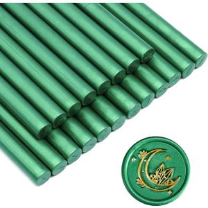 SWANGSA 20 Pieces Glue Gun Sealing Wax Sticks Metallic Green for Wax Seal Stamp, Great for Wedding Invitations, Cards, Envelopes, Packages, Gift Wrapping (Metallic Green)
