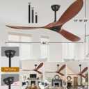 52 Inch Ceiling Fans Without Lights, Indoor/Outdoor Ceiling Fan No Light, 3 Solid Wood Blades, 3 Downrods, Timer, Quiet DC Motor, 6 Speeds Modern Fans with Remote for Patios Bedroom, Dark Walnut