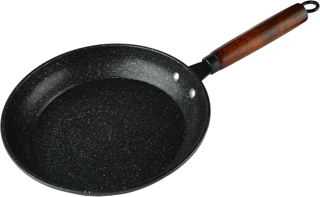Non-Stick Frying Pan, Granite-Coated Skillet, Lightweight Egg Pan, Chef's Frying Pan,Fried Eggs Don't Stick To The Pan Wooden Handle (10 inches)