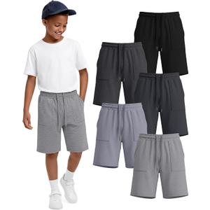 5 Pack Boys Knee Length Long Shorts | Kids Shorts, Athletic, Summer, Teen Sweatshorts, Drawstring, Pockets, Back to School, Outdoor, Casual, Running, Basketball