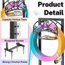 Garden Hose Holder, Metal Water Hose Holder with Storage Basket, Heavy Duty 4 Spikes Hose Hanger Holds 150 Feet Hoses, Freestanding Hose Storage Reel Rack for Outdoor Yard Lawn,Line