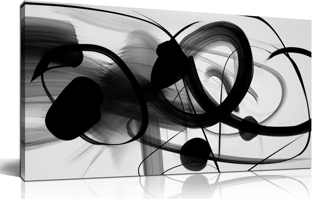 ANCXWOTER Large Canvas Wall Art for Living Room Bedroom Abstract Line Black and White Picture Ink and Wash Artwork Canvas Prints 20x40 Inch