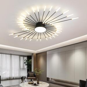 JAYMP 50.4" Ceiling Light Modern Flower Shape Ceiling Lamp for Living Room Dining Room Flush Mount Metal Acrylic Sputnik Firework Petal LED Lighting Fixture (Matte Black, 42+1 Lights)