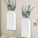 Wall Planter for Indoor Plants, Wood Wall Decor Hanging Planter, Wall Vases for Decor Dried Flowers and Faux Greenery, Set of 2 Farmhouse Wall Vase for Living Room, Bedroom, White