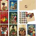 EoBeCy 48PCS African American Christmas Cards, Black Santa Holiday Greeting Card with Envelopes Stickers, Bulk Gifts Exchange Party Supplies, Multicultural Xmas Stationery for Family Friends Church