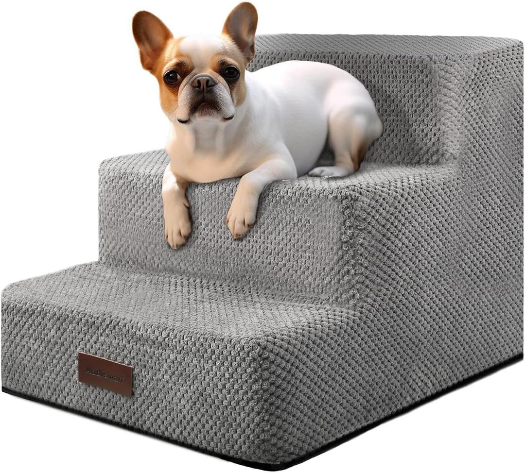 Aodisman Dog Stairs for Small Dogs, 3-Step Non-Slip Pet Stairs for Couch Sofa and Chair, Dog Bed Stairs for Puppy, Older Cat,Grey,13.6" H