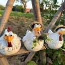 Teaeeno Chicken Fence Decor Statues,Funny Farm Sculpture Chicken Decorations,3 Chickens a Set,Resin Chicken Figurines,Cute Animal Outdoor Sculpture for Home Garden Stairs,Farm,Patio,Backyard (Ivory)