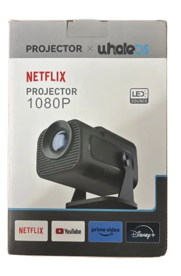 [Netflix Official/Stereo Speaker] 4K Projector with WiFi and Bluetooth, 1080P Native Mini Projector Portable, One-Click Use Built-in Netflix/YouTube/PrimeVideo/D+, Smart Home Outdoor Projector Black