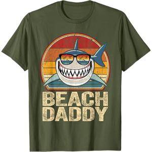 Beach Daddy Shirt Retro Shark Father Gifts Beach Dad T-Shirt for Men (Small)