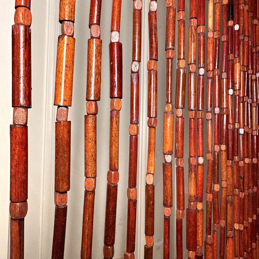 FlavorThings Natural Dark Brown Bamboo Beaded Curtain Room Divider Plain Design-Bamboo and Wooden Doorway Beads-Boho Bohemian Curtain 38 Strands 36" Wx78 H
