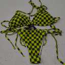 ZAFUL Triangle Bikini for Women 2 Piece Halter Bikini Sets Sexy High Cut Bathing Suit Side Tie Swimsuits Yellow Plaid, Small