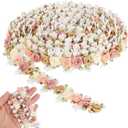 3 Yards Flower Lace Edge Trim, 3D Floral Embroidered Lace Trim, Multicolor Ribbon Rose Pearl Beads Applique, DIY Decoration Craft Supplies for Clothes, Headbands, Bags