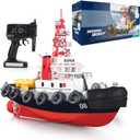 23.6" Inch 60CM US Remote Control Tug Boat RC Fireboat Rescure Boats 4CH Electric RC Watercraft 15km/h w/Powerful Motors Spaying Water on Lake Pool for 14Y+ Beginners RTR, 23.62" x 9.05" x 17.7"