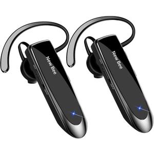 New bee [2 Pack] Bluetooth Earpiece Wireless Handsfree Headset V5.0 24 Hrs Driving Headset with Mic 60 Days Standby Time Bluetooth Headset for iPhone Android Samsung Laptop Truck Driver (Black)