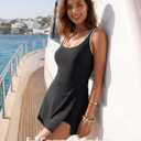 Aleumdr One Piece Swimdress Swimsuit for Women Tummy Control Split Swim Dress Skirt Bathing Suit with Pockets, Black XL