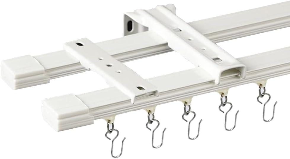 Double Curtain Track Wall Mount, Ceiling Conjoined Drop Curtain Rail, Heavy Duty Rod for Living Room (Length 9FT)