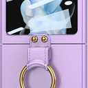Slim Case for Samsung Galaxy Z Flip 5, Matte PC Protective Cover, with Ring Holder, Camera Lens Protector Case,Purple