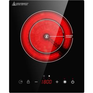 Dual Coils Design of Single Burner Electric Cooktop, 1800W Infrared Ceramic Hot Plate for Cooking, Portable Countertop or Built-in Radiant Stove Top Cooker, Compatible with All Cookware