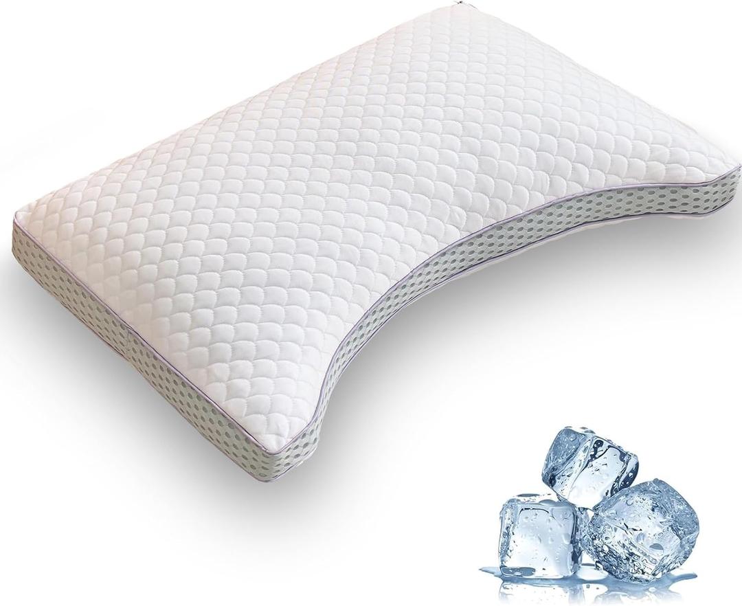 Cooling Memory Foam Pillow for Sleeping, Shredded Memory Foam Bed Pillows for Hot Sleepers with Cooling Cover, Neck Support for Back, Stomach & Side Sleeper Pain Relief (Queen)