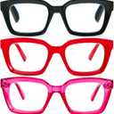 DXYXYO 3 Pack Retro Oversized Reading Glasses for Women Men Fashion Square Blue Light Blocking Computer Reader