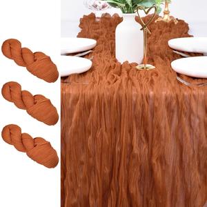 Cheesecloth Table Runner 10ft Boho Gauze Rustic Cheese Cloth Table Runner for Baby Shower Wedding Bridal Party Easter Spring Summer Home Decorations Terracotta 3pcs
