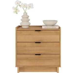 Prepac Simply Modern Nightstand Bedside Table, Natural Oak Nightstand for Bedroom, End Table with 3 Drawers 26.5" W x 26.75" H x 16" D