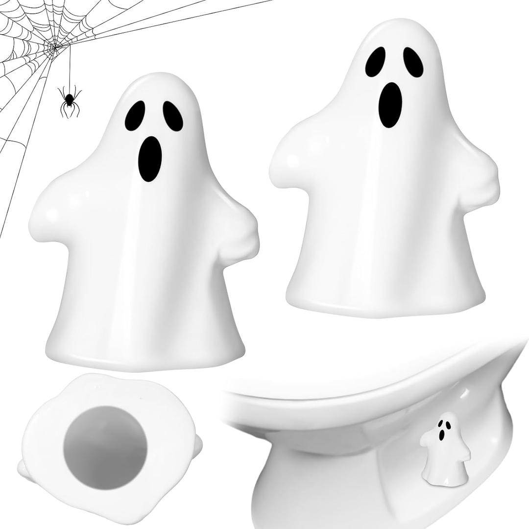 2 Pack Toilet Bolt Caps Decorative Toilet Bolt Screw Covers Ceramic Cute Bathroom Decor Fun Themed Gadgets Bathroom Replacement Parts (White)