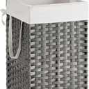 SONGMICS Laundry Hamper with Lid, 17.2 Gallon (65 L) Synthetic Rattan Clothes Laundry Basket with Lid and Handles, Foldable, Removable Liner, Dove Gray ULCB165G01