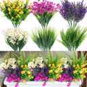 Cindeer 24 Bundles Artificial Flowers Planters Bulk for Outdoors, UV Resistant Artificial Fake Greenery Plastic Faux Flowers Plant Outdoor Indoor Spring Summer for Decors Wedding(Lively Color)
