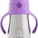 Munchkin Cool Cat Sippy Cup with Straw for Toddlers, Stainless Steel Straw Cup, 8 Ounce, Purple